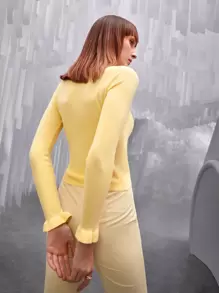 SHEIN 素色高領套頭毛衣 - 黃色 - 查看 7