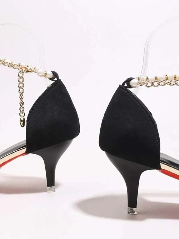 Scalloped Faux Pearl Decor Kitten Heels SHEIN USA