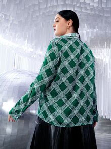 SHEIN Unity Plus Plaid Tie Neck Bishop Sleeve Blouse