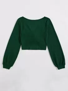 Muchica Áo thun nữ xoắn lại màu trơn Giải trí - Màu xanh lá cây đậm - Xem 2