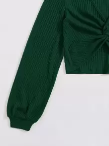 Muchica Áo thun nữ xoắn lại màu trơn Giải trí - Màu xanh lá cây đậm - Xem 5