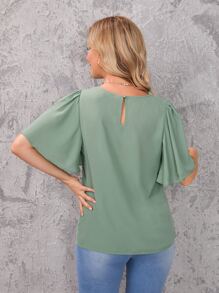 SHEIN Flutter Sleeve Solid Top - Mint Green - View 2