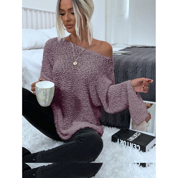 

Split Sleeve Popcorn Knit Sweater, Mauve purple