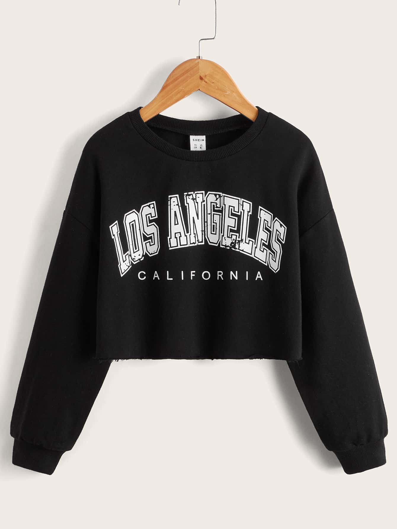 SHEIN Leap Crew Tween Girl Casual Long Sleeve Letter Print Dropped Shoulder Sweatshirt,In Fall/Winter - Black - View 1