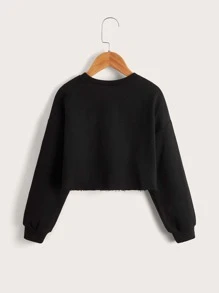 SHEIN Leap Crew Tween Girl Casual Long Sleeve Letter Print Dropped Shoulder Sweatshirt,In Fall/Winter - Black - View 2