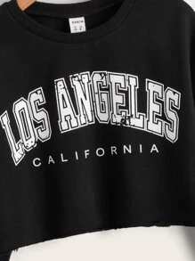 SHEIN Leap Crew Tween Girl Casual Long Sleeve Letter Print Dropped Shoulder Sweatshirt,In Fall/Winter - Black - View 3