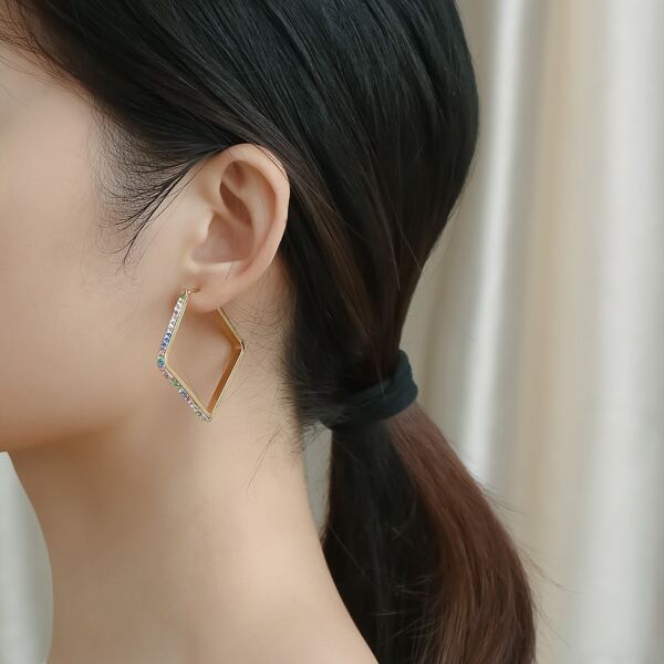 

18K Gold Plated Zircon Decor Hoop Earrings, Multicolor