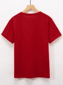 SHEIN Unity Letter Graphic Round Neck Tee - Red - View 2