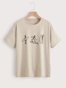 SHEIN EZwear 骷髅圖案T恤 - 卡其色 - 查看 1