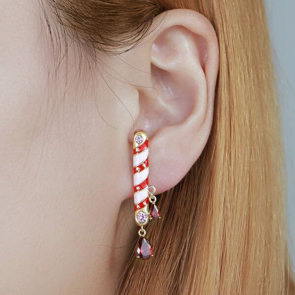 

14K Gold Plated Christmas Zircon Decor Drop Earrings, Red