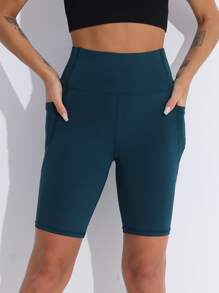 Easithlete Quần Shorts Thể thao Nữ Tương phản Mesh Túi màu trơn - Màu xanh ngọc - Xem 2