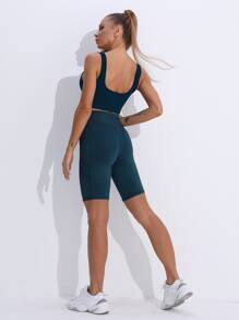 Easithlete Quần Shorts Thể thao Nữ Tương phản Mesh Túi màu trơn - Màu xanh ngọc - Xem 4