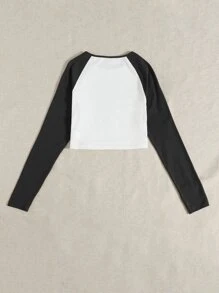 SHEIN EZwear 天使和字母圖案插肩袖上衣 - 白色 - 查看 2