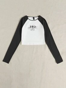 SHEIN EZwear 天使和字母圖案插肩袖上衣 - 白色 - 查看 5