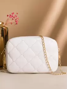 Mini Quilted Chain Crossbody Bag - White - View 1