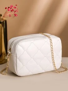 Mini Quilted Chain Crossbody Bag - White - View 2