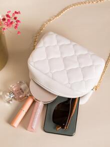 Mini Quilted Chain Crossbody Bag - White - View 3