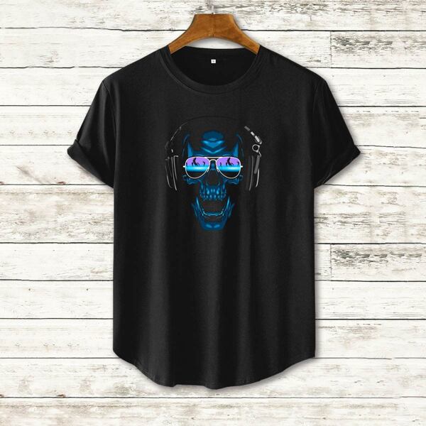 

Men Skull Print Crew Neck Tee, Black