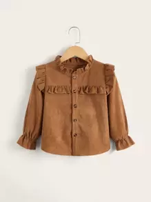 SHEIN Blusa De Pana Con Volantes Para Niña Joven - Marrón - Ver 1