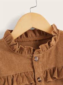 SHEIN Blusa De Pana Con Volantes Para Niña Joven - Marrón - Ver 3