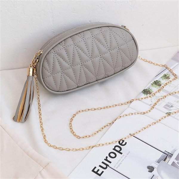 

Tassel Decor Quilted Crossbody Bag, Grey