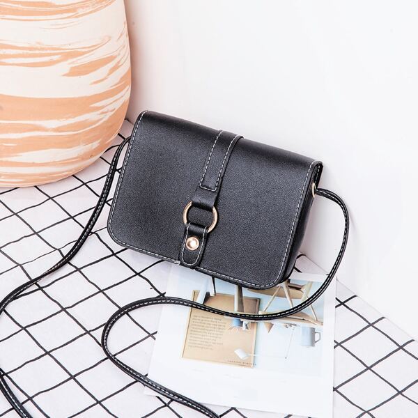 

Studded & Ring Decor Crossbody Bag, Black