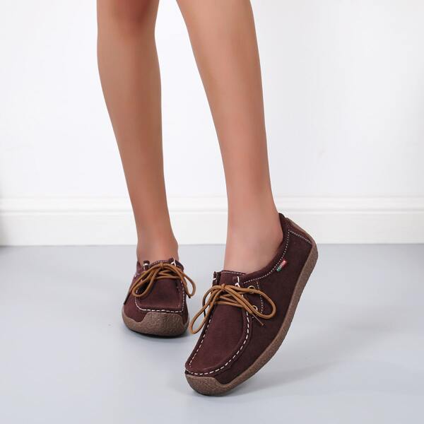 

Lace-up Front Flats, Brown