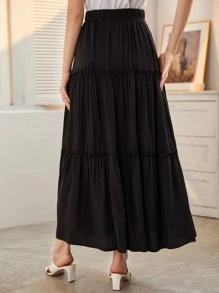 Mulvari 彈性腰帶褶邊半身裙 - 黑色 - 查看 2