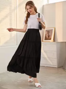 Mulvari 彈性腰帶褶邊半身裙 - 黑色 - 查看 3