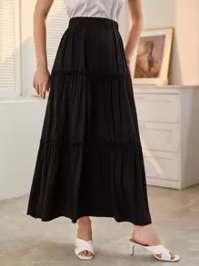 Mulvari 彈性腰帶褶邊半身裙 - 黑色 - 查看 4