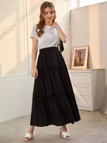 Mulvari 彈性腰帶褶邊半身裙 - 黑色 - 查看 5