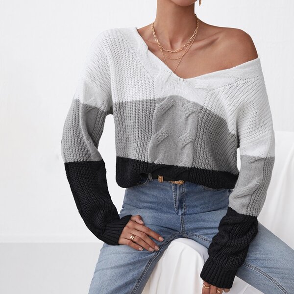 

Colorblock Cable Knit Sweater, Multicolor