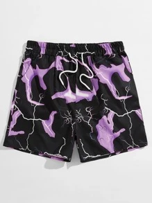 ROMWE MEN ROMWE UNISEX Men Lightning Graphic Drawstring Shorts, School - Multicolor - View 1