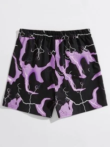 ROMWE MEN ROMWE UNISEX Men Lightning Graphic Drawstring Shorts, School - Multicolor - View 2