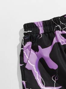 ROMWE MEN ROMWE UNISEX Men Lightning Graphic Drawstring Shorts, School - Multicolor - View 3