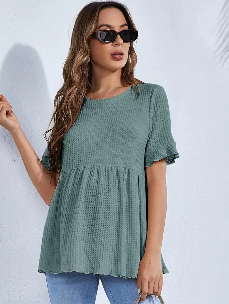 SHEIN Áo thun Bà bầu Xù màu trơn Giải trí - Màu xanh Bạc hà - Xem 1