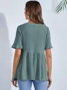 SHEIN Áo thun Bà bầu Xù màu trơn Giải trí - Màu xanh Bạc hà - Xem 2