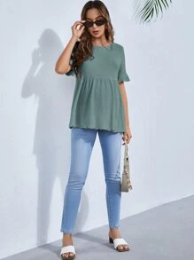 SHEIN Áo thun Bà bầu Xù màu trơn Giải trí - Màu xanh Bạc hà - Xem 4