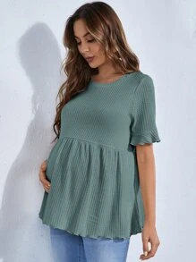 SHEIN Áo thun Bà bầu Xù màu trơn Giải trí - Màu xanh Bạc hà - Xem 5