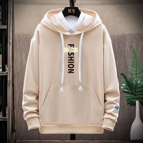 

Guys Letter Print Drawstring Hoodie, Beige