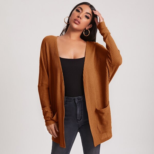 

Pocket Front Waffle Knit Coat, Brown