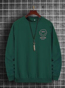 Manfinity Áo nỉ Nam Đồ họa Lá thư Giải trí - Màu xanh lá cây đậm - Xem 1