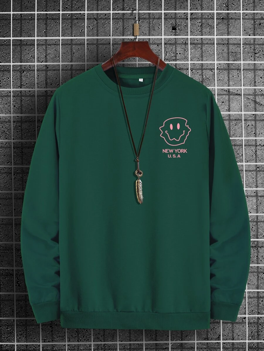 Manfinity Áo nỉ Nam Đồ họa Lá thư Giải trí - Màu xanh lá cây đậm - Xem 1