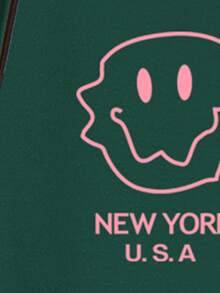 Manfinity Áo nỉ Nam Đồ họa Lá thư Giải trí - Màu xanh lá cây đậm - Xem 3