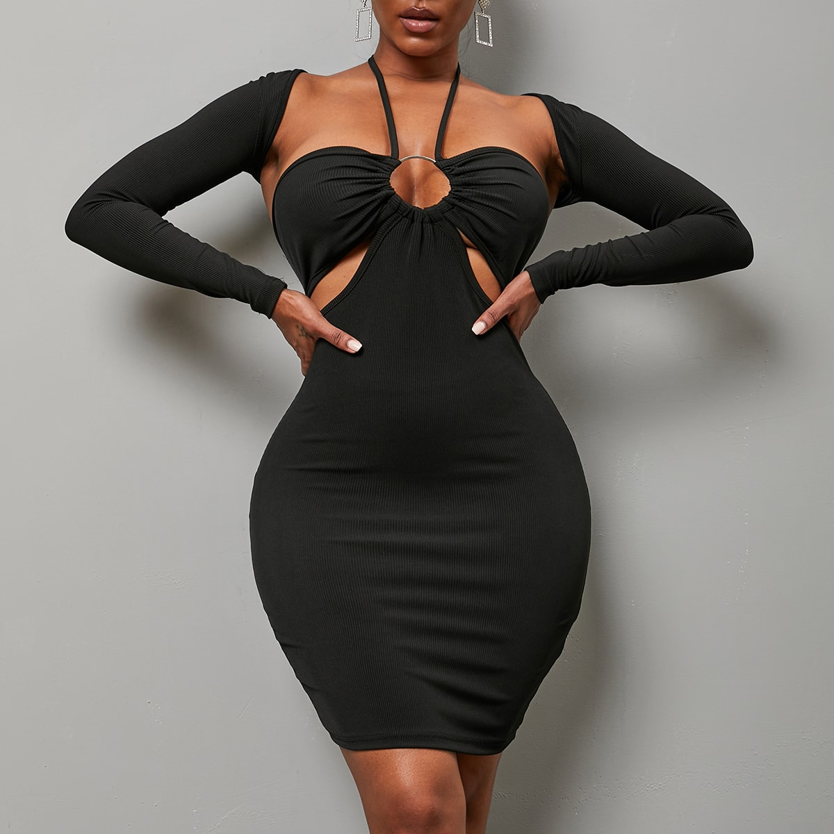 с открытой спиной халтер с разрезом Облегающее платье & Болеро