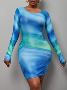 SHEIN SXY Tie Dye Lace Up Back Bodycon Dress - Multicolor - View 4