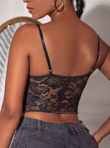 SHEIN Slayr 前打結短款蕾絲吊帶上衣 - 黑色 - 查看 2