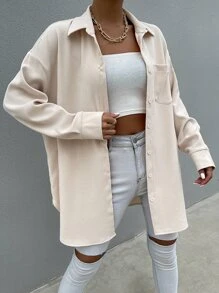 SHEIN Unity Blusa con bolsillo delantero de hombros caídos