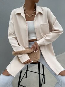 SHEIN Unity Blusa con bolsillo delantero de hombros caídos