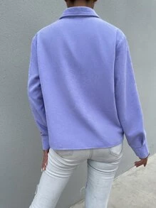 SHEIN Unity Flap Detail Solid Cord Shirt - Lilac Purple - View 2